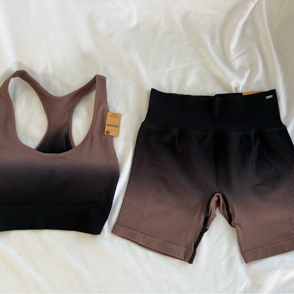 PINK Victoria's Secret Brown and Black Bike Shorts Set
